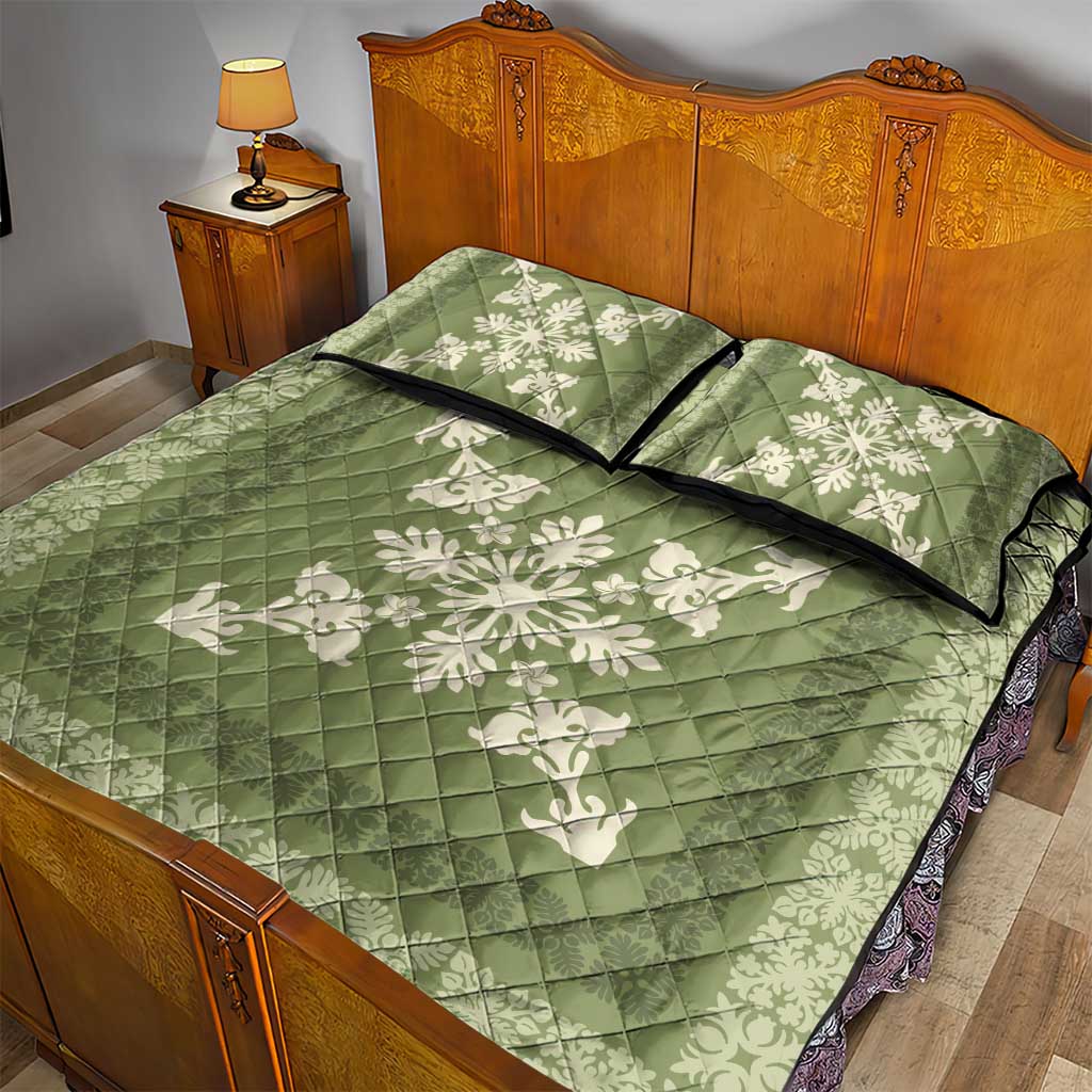Hawaiian Quilt Block Design Quilt Bed Set Lime Hawaii Culture Motifs - Polynesian Pride