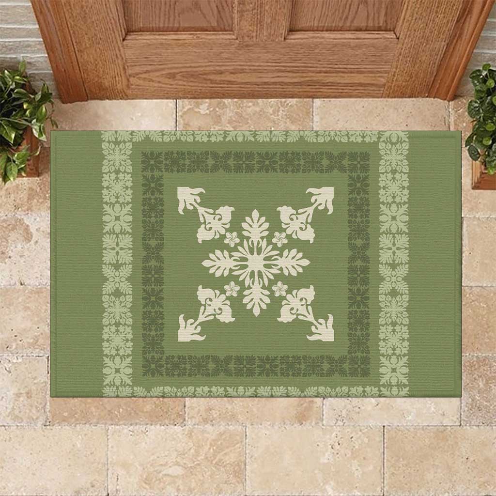 Hawaiian Quilt Block Design Rubber Doormat Lime Hawaii Culture Motifs LT9 Lime - Polynesian Pride