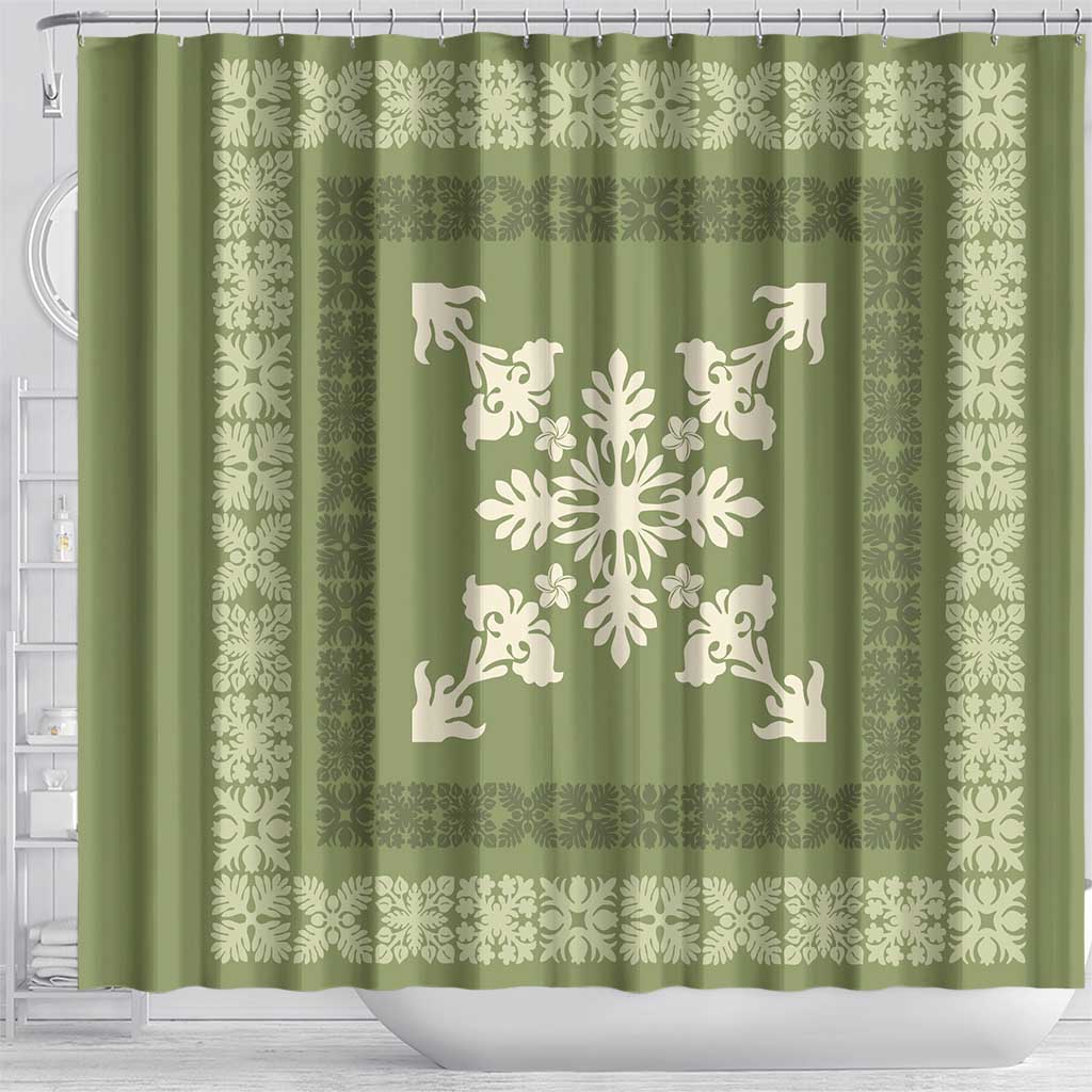 Hawaiian Quilt Block Design Shower Curtain Lime Hawaii Culture Motifs - Polynesian Pride
