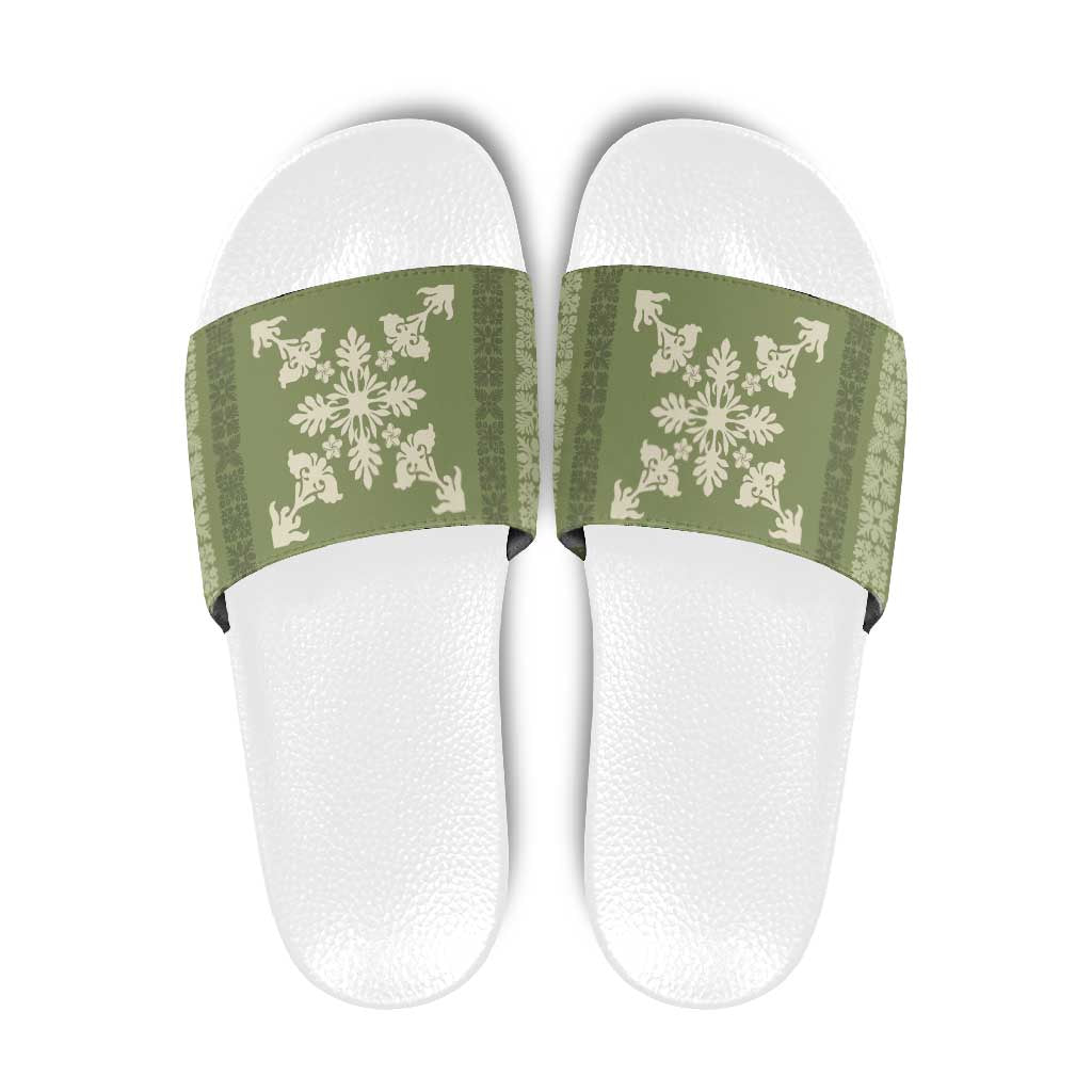 Hawaiian Quilt Block Design Slide Sandals Lime Hawaii Culture Motifs - Polynesian Pride