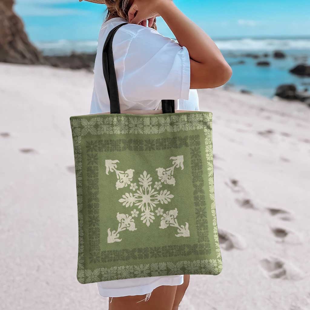 Hawaiian Quilt Block Design Tote Bag Lime Hawaii Culture Motifs - Polynesian Pride