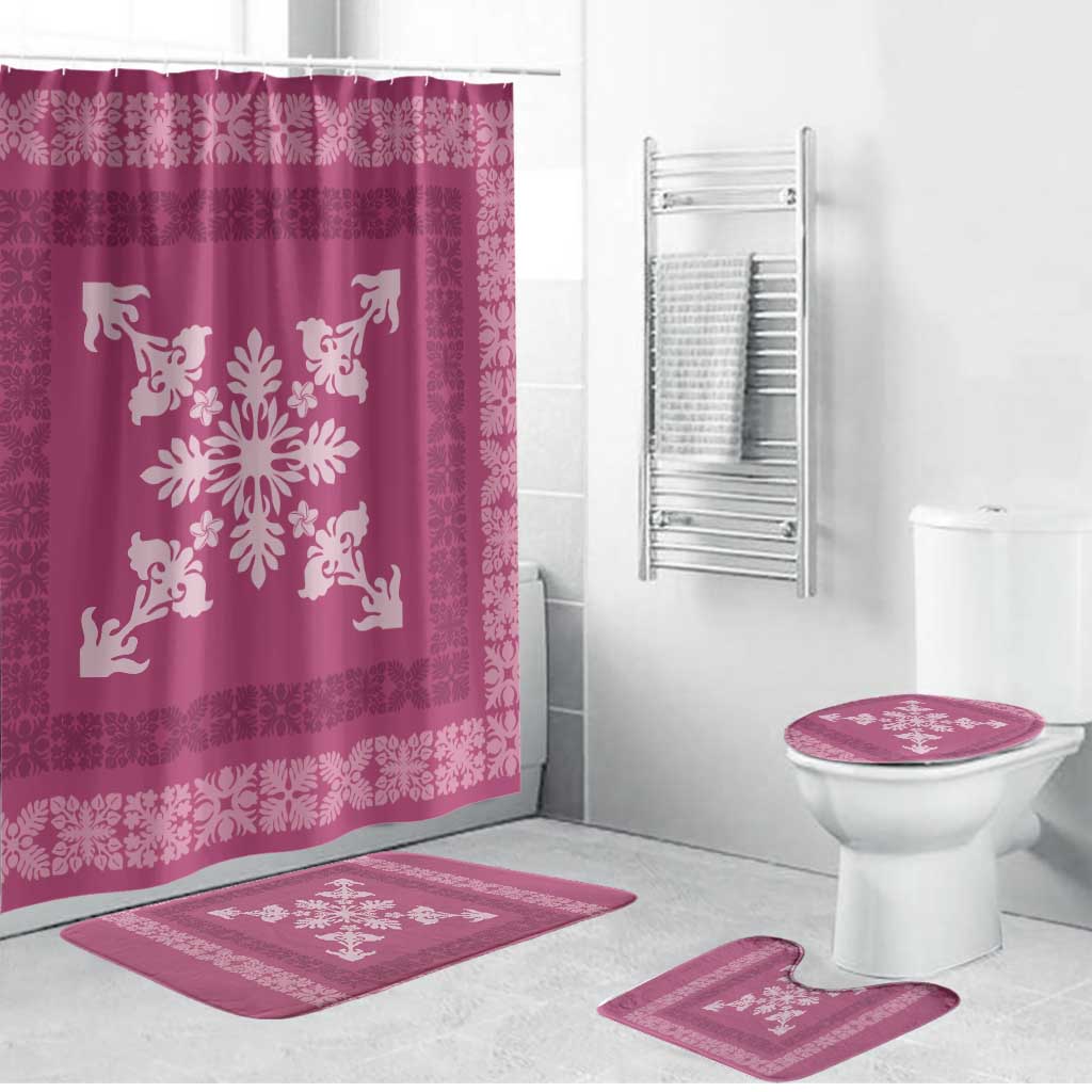 Hawaiian Quilt Block Design Bathroom Set Pink Hawaii Culture Motifs - Polynesian Pride
