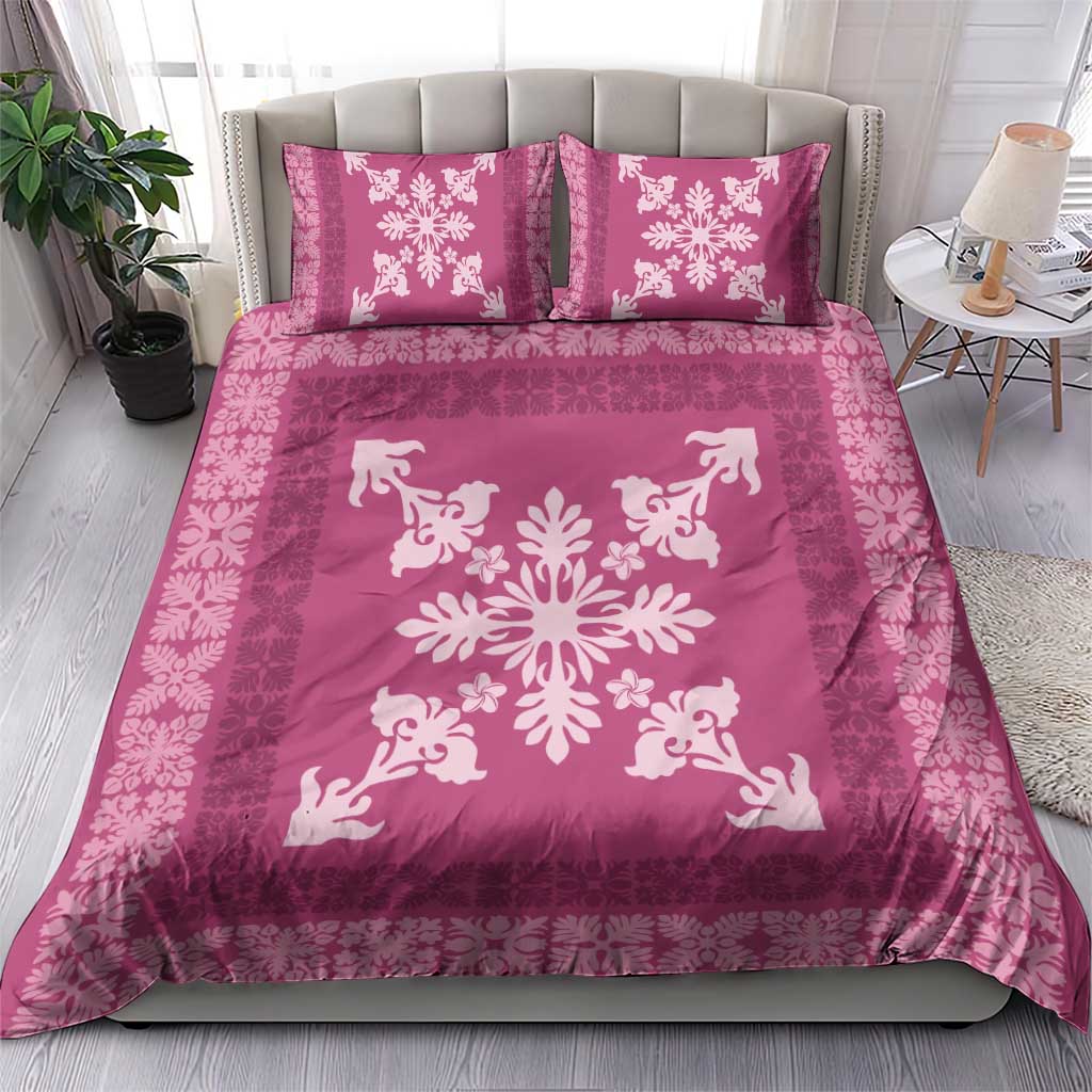 Hawaiian Quilt Block Design Bedding Set Pink Hawaii Culture Motifs - Polynesian Pride