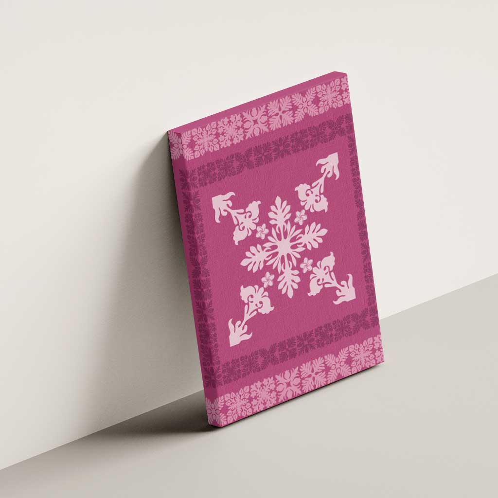 Hawaiian Quilt Block Design Canvas Wall Art Pink Hawaii Culture Motifs - Polynesian Pride
