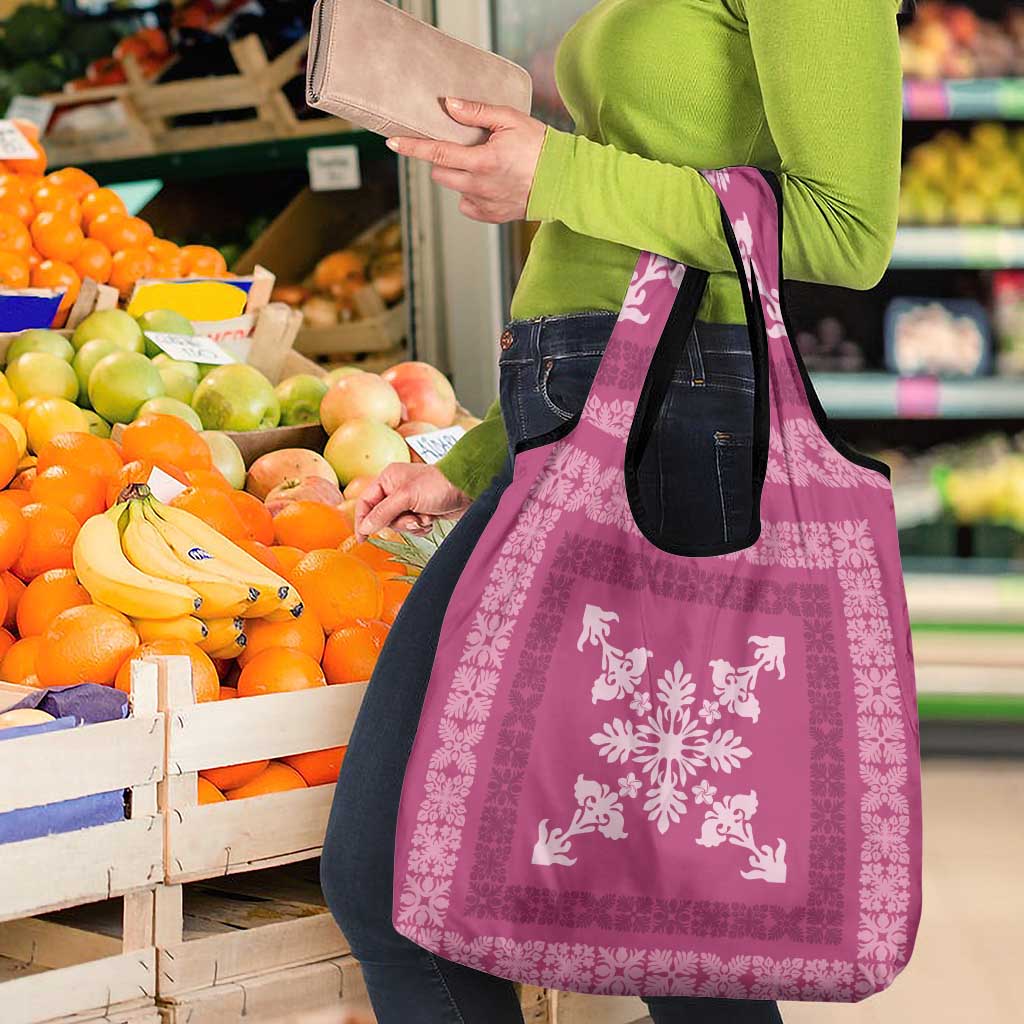 Hawaiian Quilt Block Design Grocery Bag Pink Hawaii Culture Motifs - Polynesian Pride