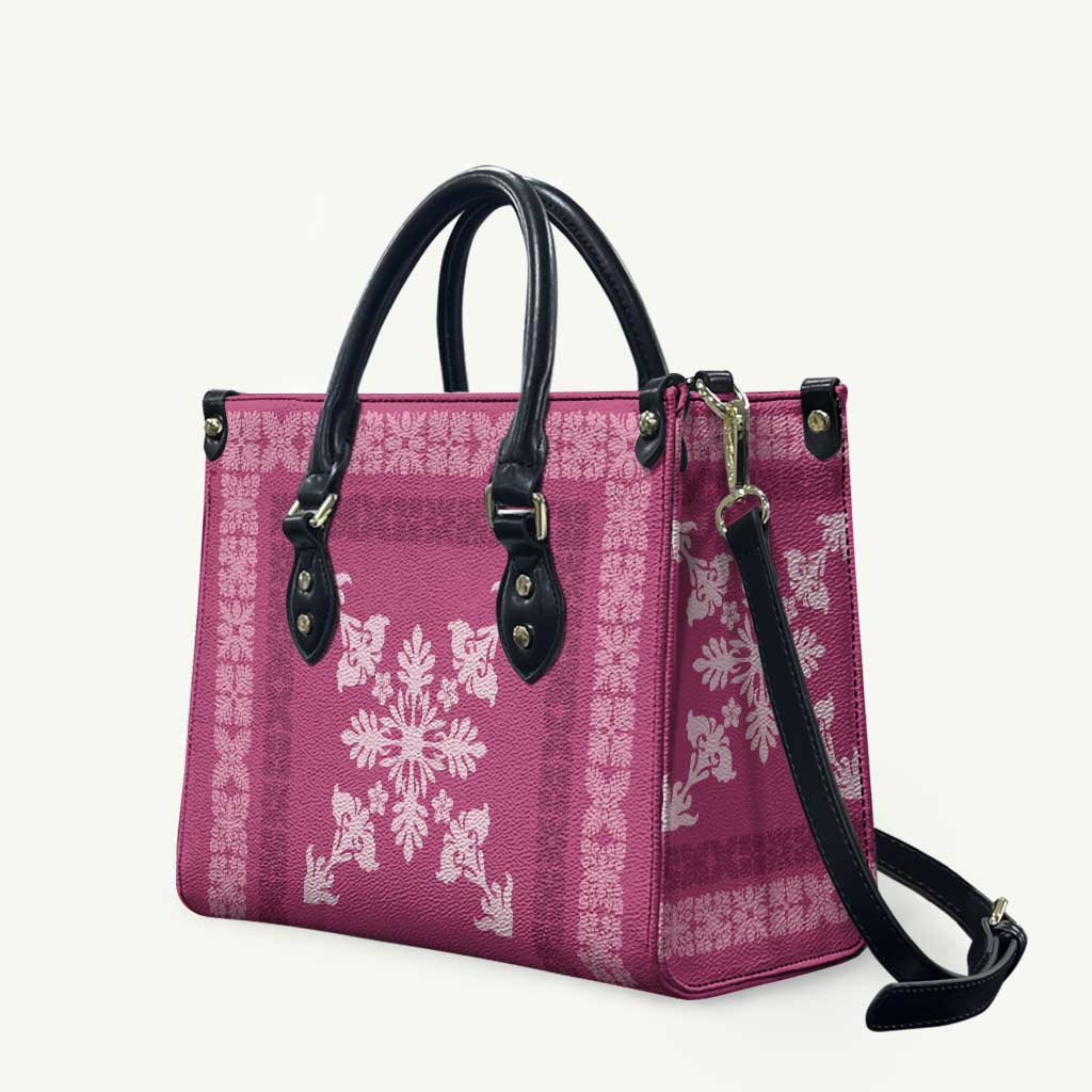 Hawaiian Quilt Block Design Leather Bag Pink Hawaii Culture Motifs - Polynesian Pride