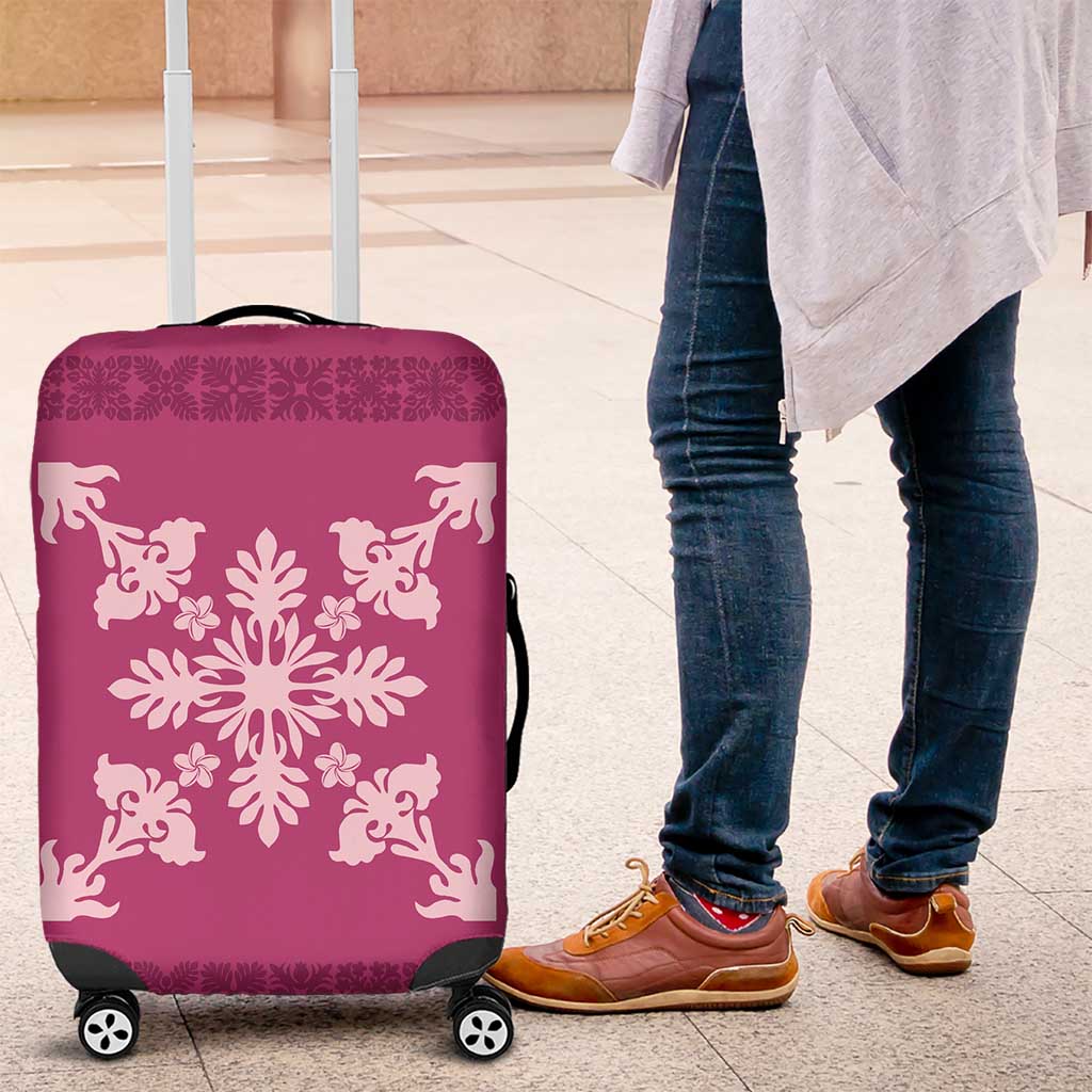 Hawaiian Quilt Block Design Luggage Cover Pink Hawaii Culture Motifs - Polynesian Pride
