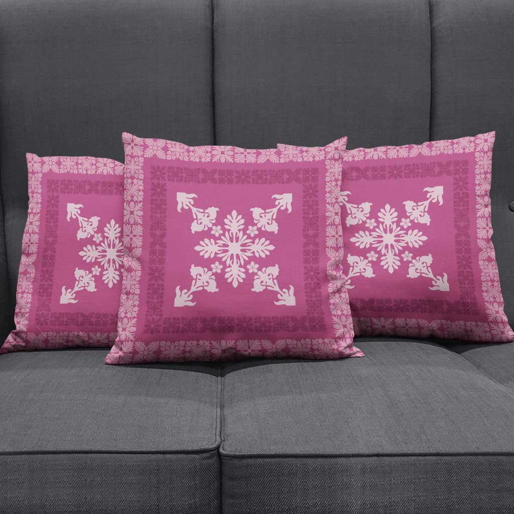 Hawaiian Quilt Block Design Pillow Cover Pink Hawaii Culture Motifs - Polynesian Pride