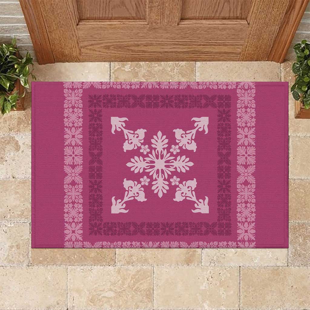 Hawaiian Quilt Block Design Rubber Doormat Pink Hawaii Culture Motifs LT9 Pink - Polynesian Pride