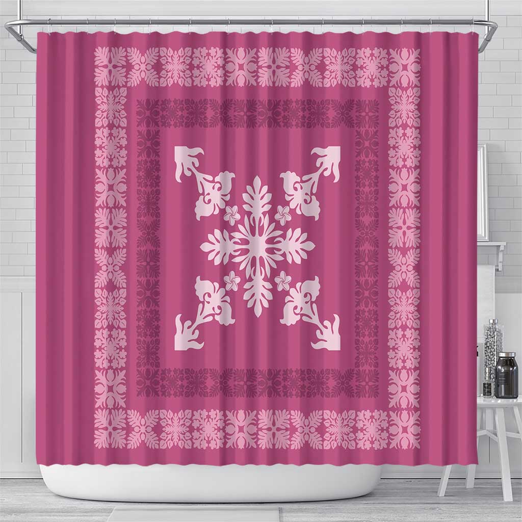 Hawaiian Quilt Block Design Shower Curtain Pink Hawaii Culture Motifs - Polynesian Pride