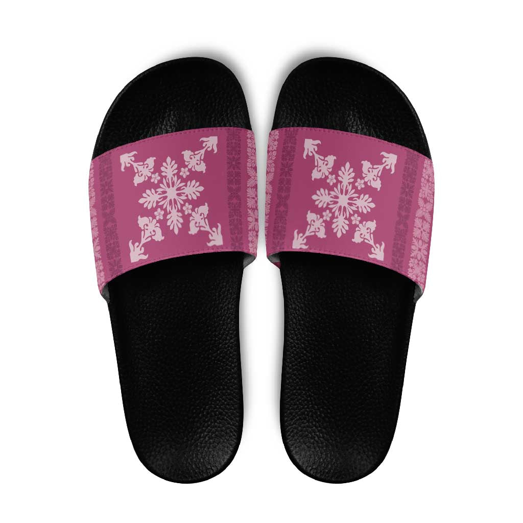 Hawaiian Quilt Block Design Slide Sandals Pink Hawaii Culture Motifs - Polynesian Pride