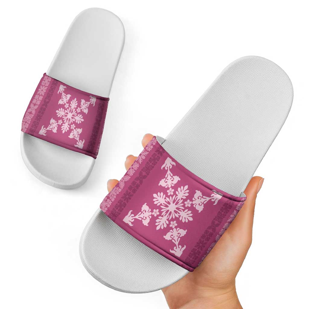 Hawaiian Quilt Block Design Slide Sandals Pink Hawaii Culture Motifs - Polynesian Pride