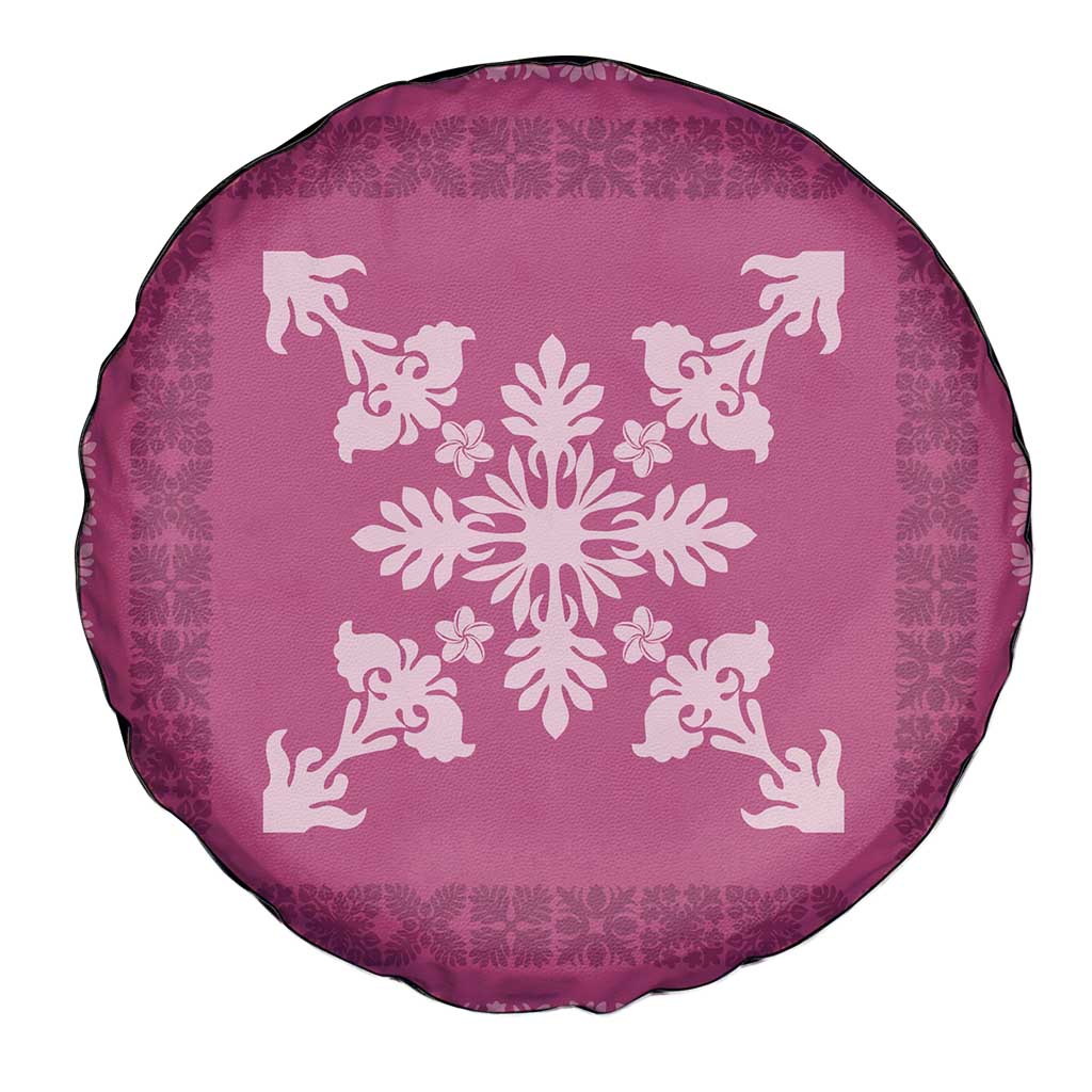 Hawaiian Quilt Block Design Spare Tire Cover Pink Hawaii Culture Motifs - Polynesian Pride