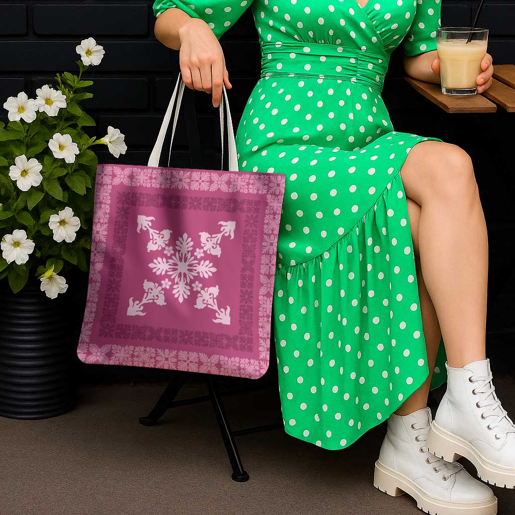 Hawaiian Quilt Block Design Tote Bag Pink Hawaii Culture Motifs - Polynesian Pride