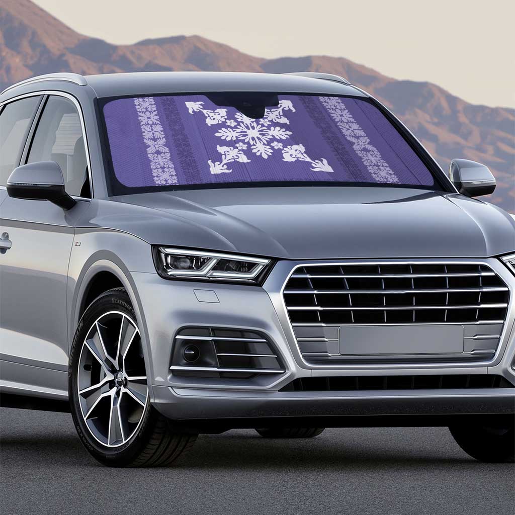 Hawaiian Quilt Block Design Auto Sun Shade Purple Hawaii Culture Motifs - Polynesian Pride