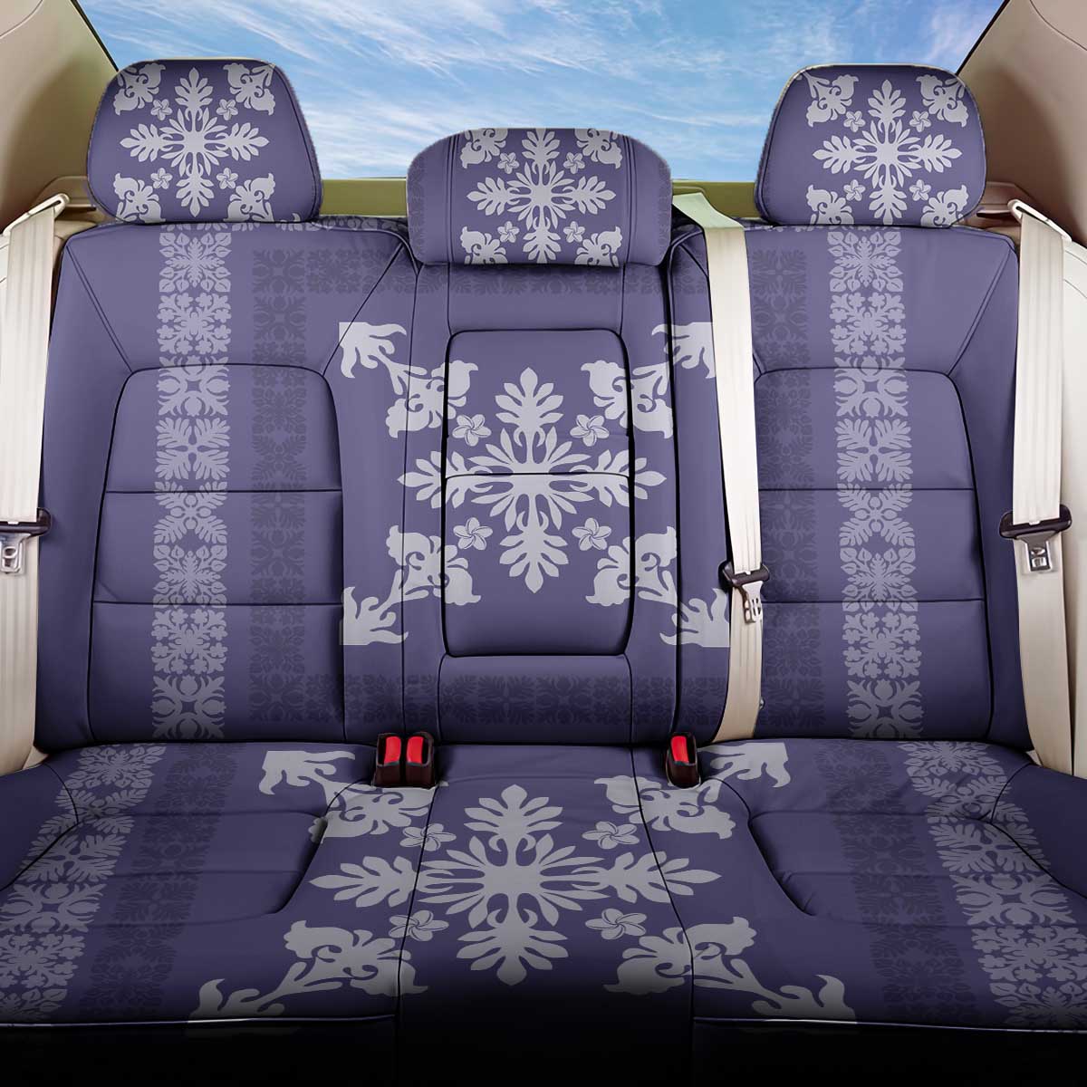 Hawaiian Quilt Block Design Back Car Seat Cover Purple Hawaii Culture Motifs - Polynesian Pride