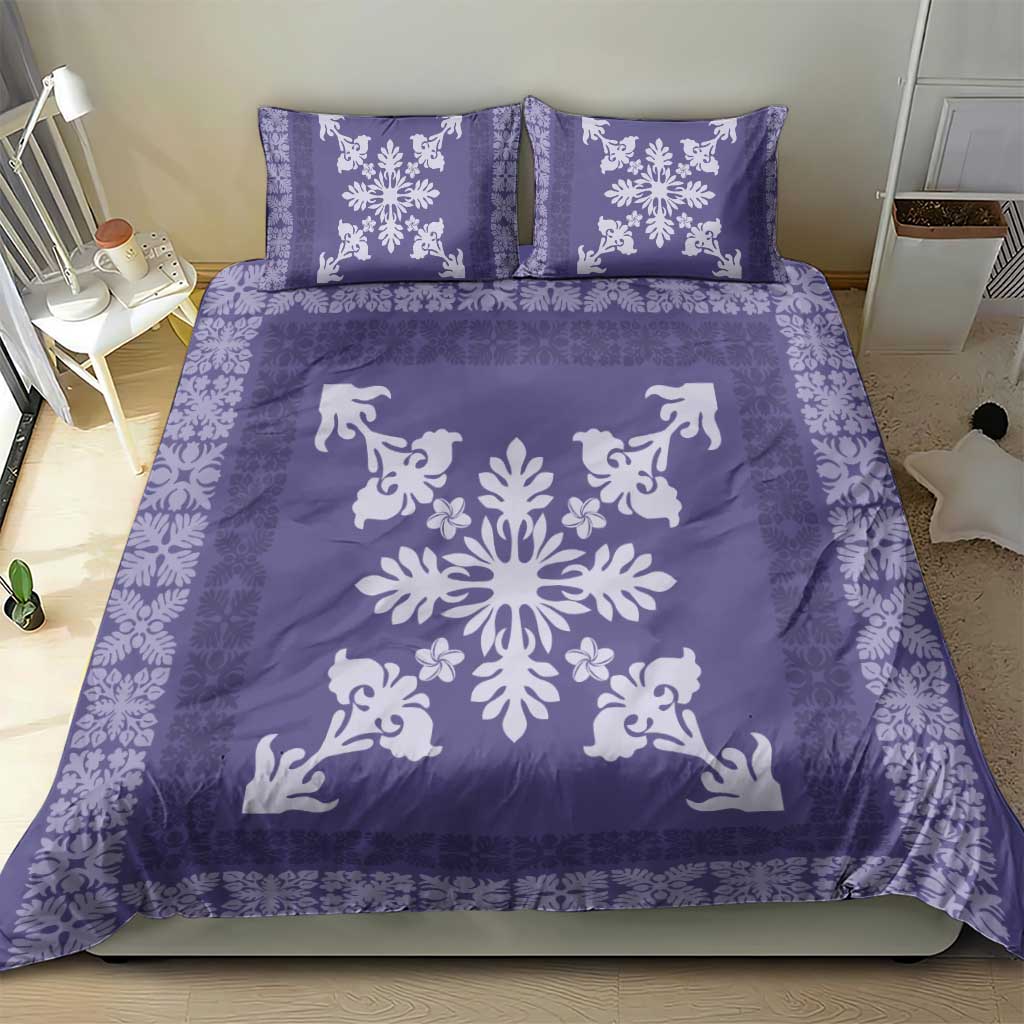 Hawaiian Quilt Block Design Bedding Set Purple Hawaii Culture Motifs - Polynesian Pride