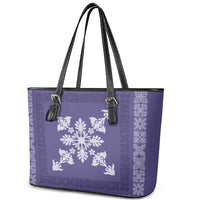 Hawaiian Quilt Block Design Leather Tote Bag Purple Hawaii Culture Motifs - Polynesian Pride