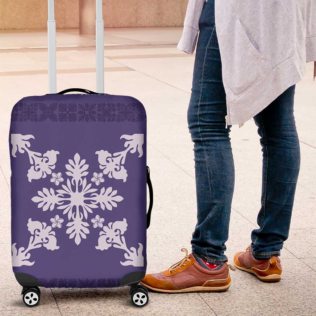 Hawaiian Quilt Block Design Luggage Cover Purple Hawaii Culture Motifs - Polynesian Pride