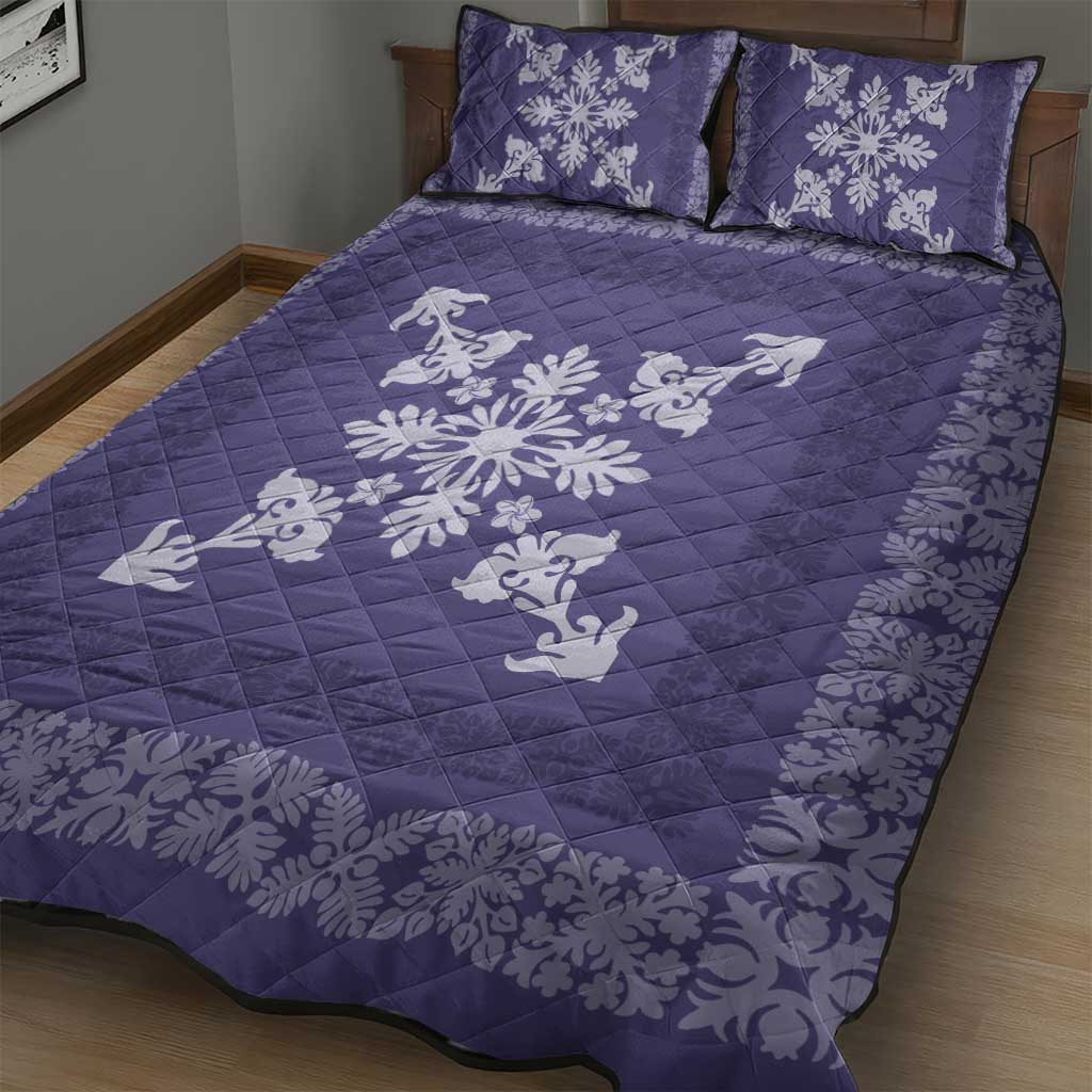 Hawaiian Quilt Block Design Quilt Bed Set Purple Hawaii Culture Motifs - Polynesian Pride