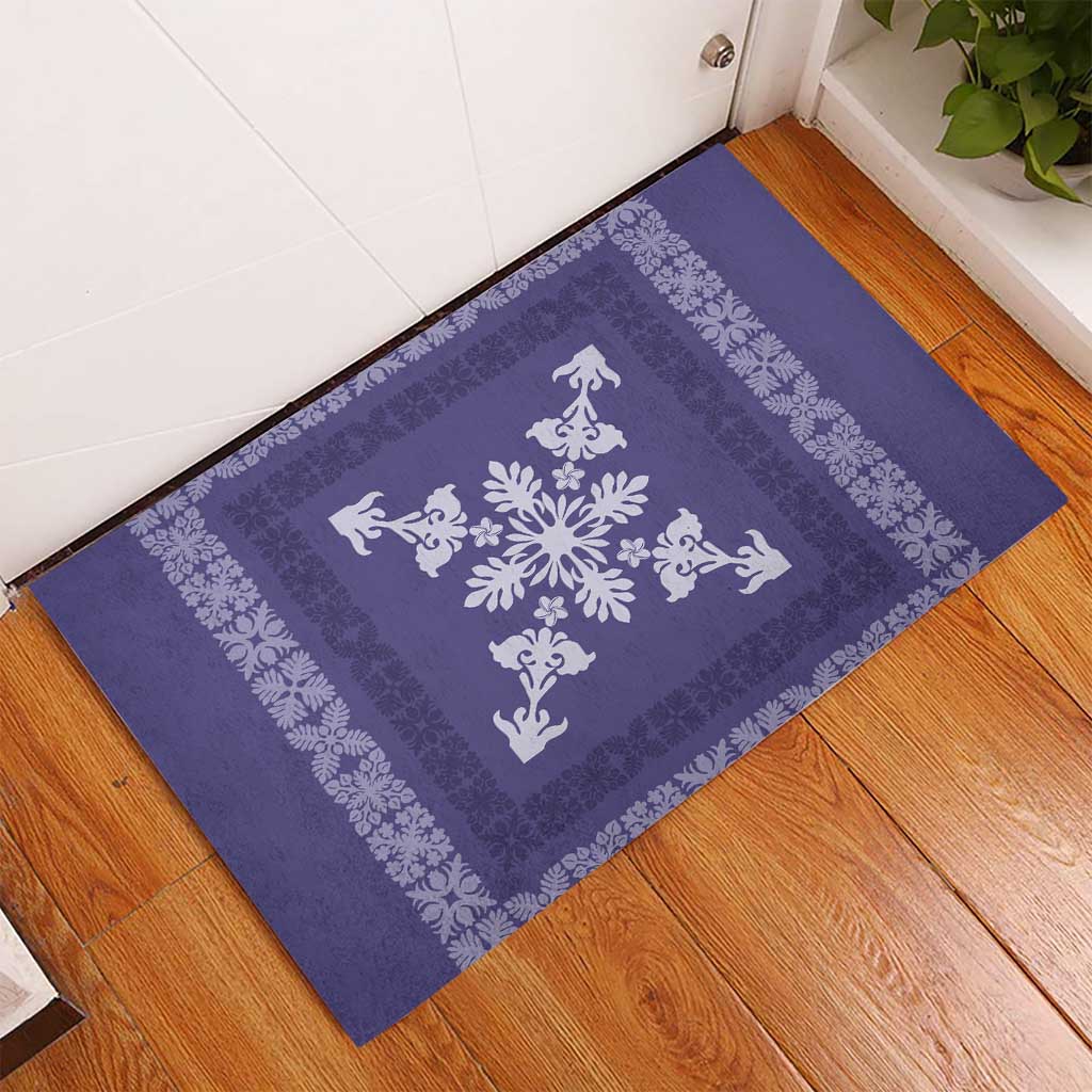 Hawaiian Quilt Block Design Rubber Doormat Purple Hawaii Culture Motifs - Polynesian Pride