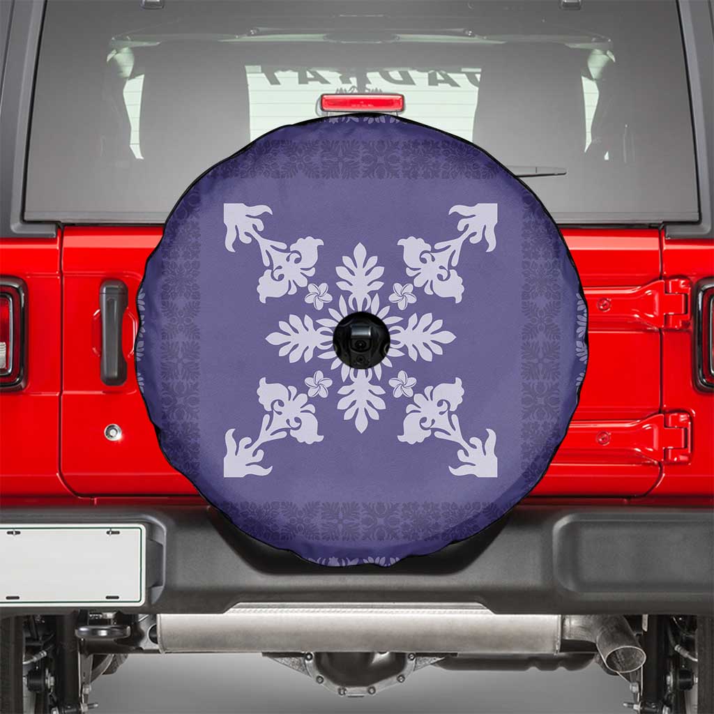 Hawaiian Quilt Block Design Spare Tire Cover Purple Hawaii Culture Motifs - Polynesian Pride