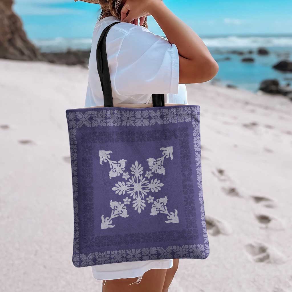 Hawaiian Quilt Block Design Tote Bag Purple Hawaii Culture Motifs LT9 - Polynesian Pride
