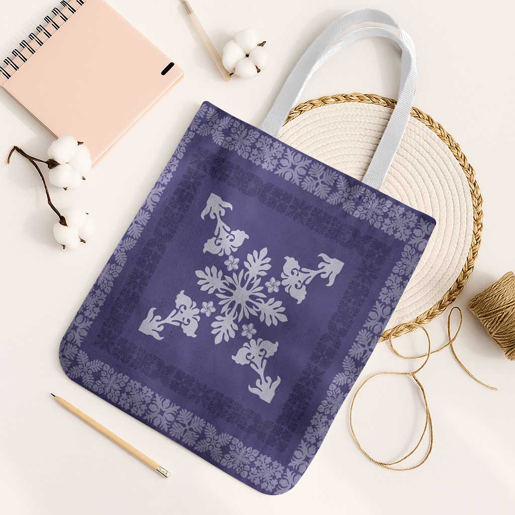 Hawaiian Quilt Block Design Tote Bag Purple Hawaii Culture Motifs LT9 White Strap One Size Purple - Polynesian Pride