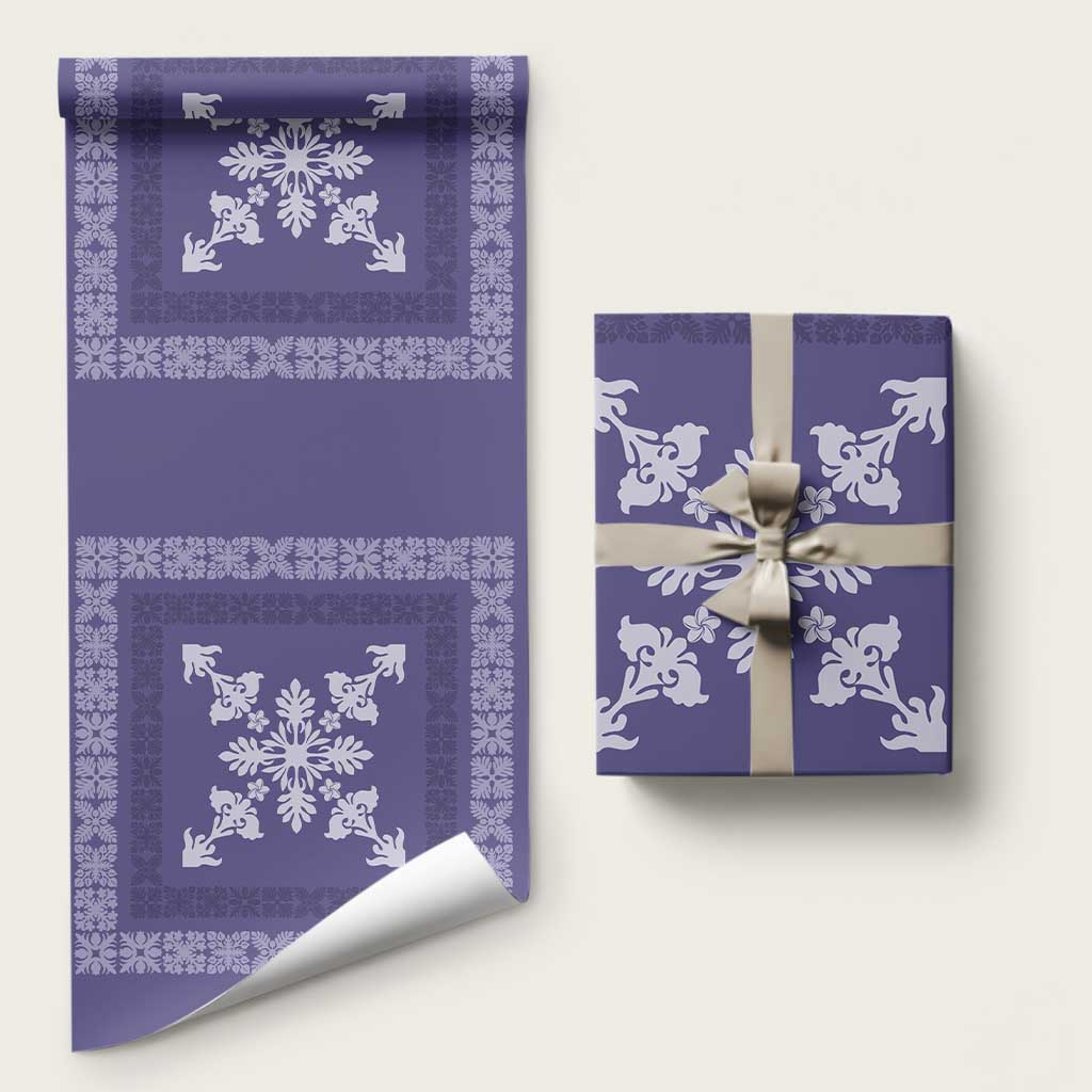 Hawaiian Quilt Block Design Wrapping Paper Purple Hawaii Culture Motifs - Polynesian Pride