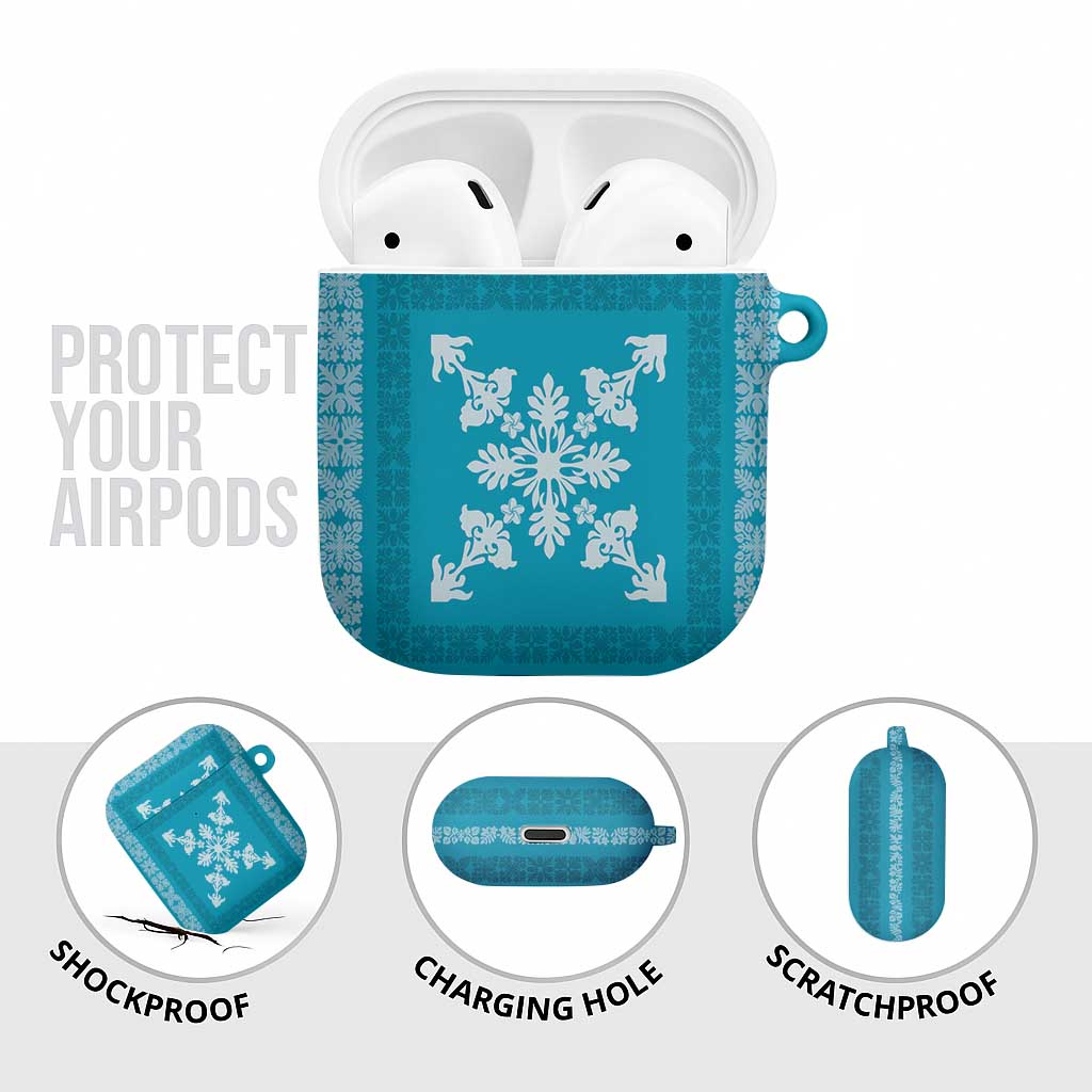 Hawaiian Quilt Block Design AirPods Case Teal Hawaii Culture Motifs - Polynesian Pride