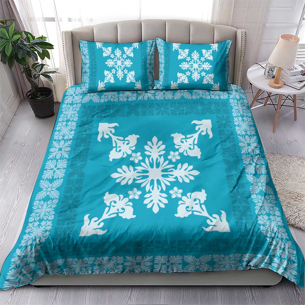 Hawaiian Quilt Block Design Bedding Set Teal Hawaii Culture Motifs - Polynesian Pride