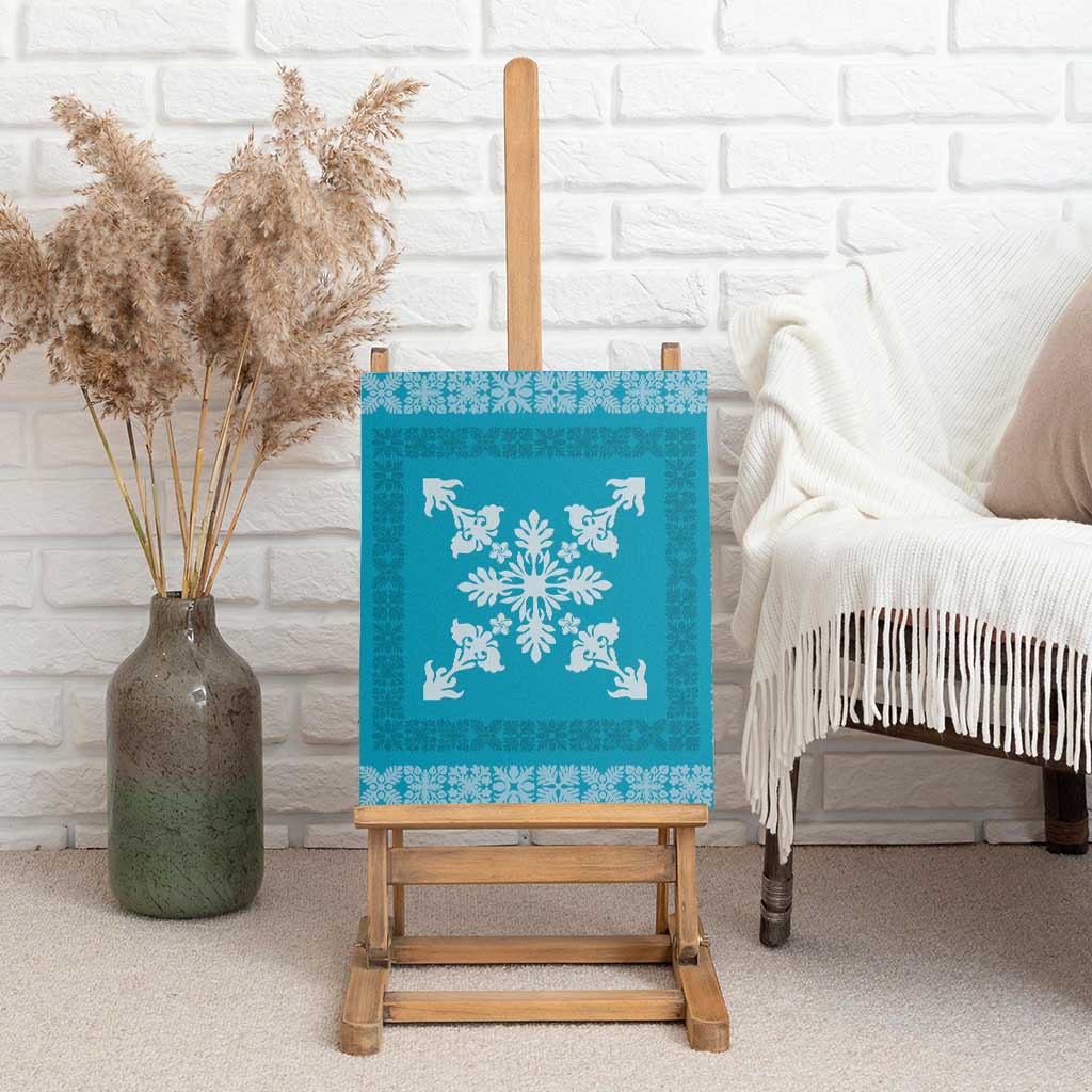 Hawaiian Quilt Block Design Canvas Wall Art Teal Hawaii Culture Motifs - Polynesian Pride