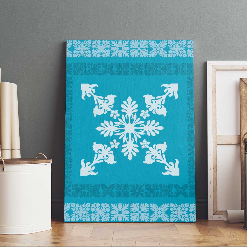 Hawaiian Quilt Block Design Canvas Wall Art Teal Hawaii Culture Motifs - Polynesian Pride