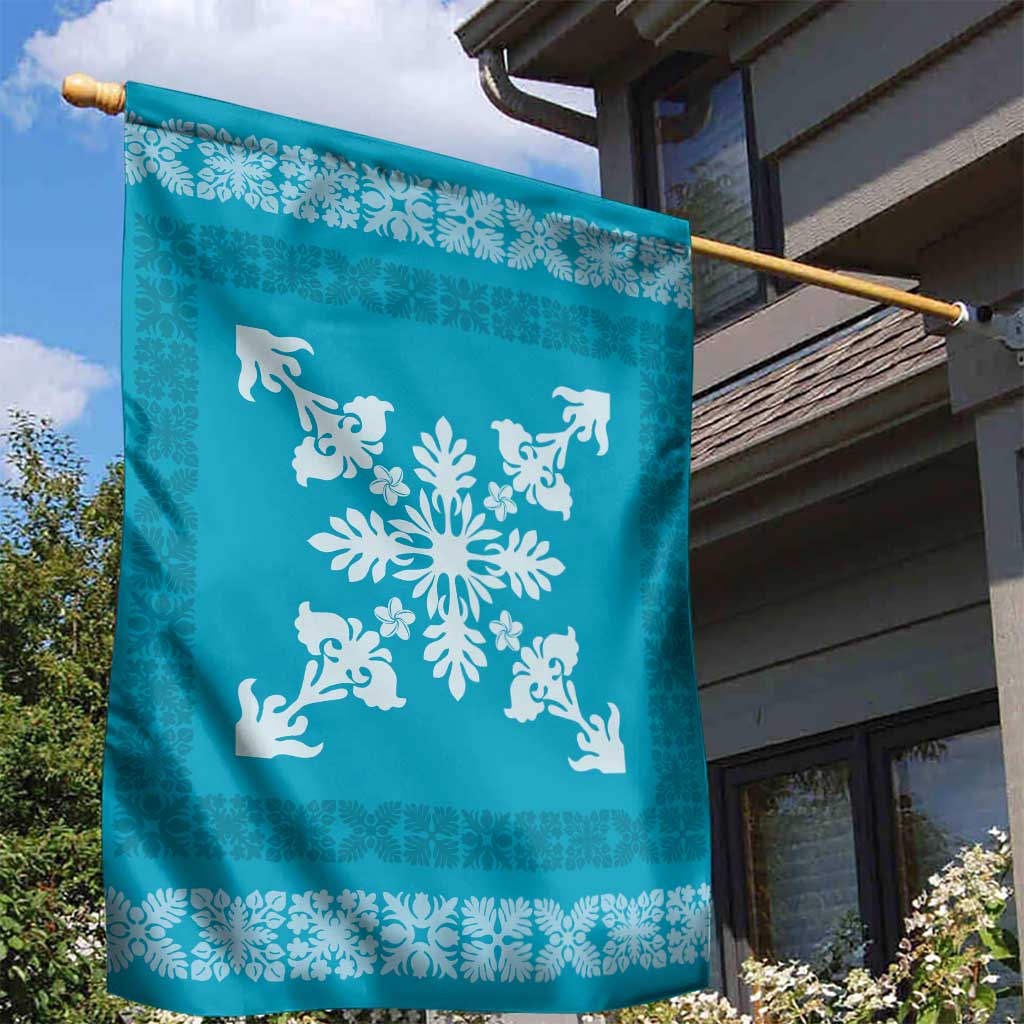 Hawaiian Quilt Block Design Garden Flag Teal Hawaii Culture Motifs - Polynesian Pride