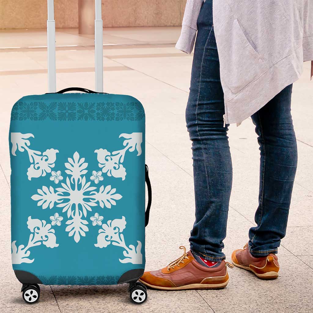 Hawaiian Quilt Block Design Luggage Cover Teal Hawaii Culture Motifs - Polynesian Pride