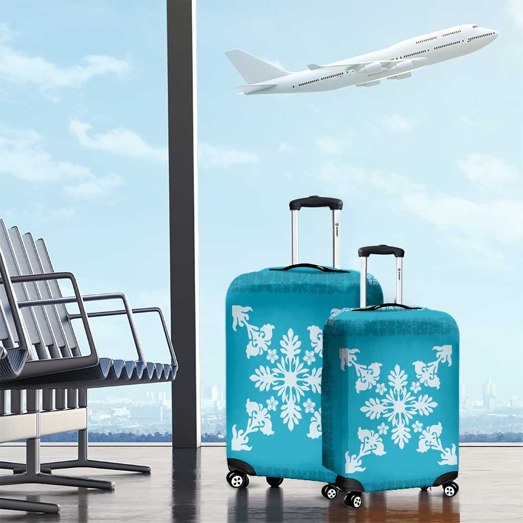 Hawaiian Quilt Block Design Luggage Cover Teal Hawaii Culture Motifs - Polynesian Pride