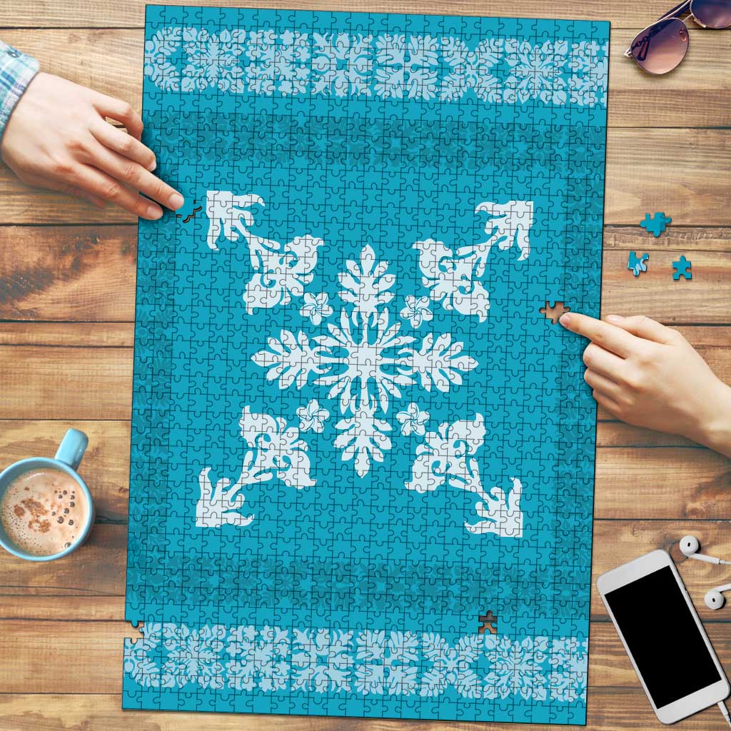 Hawaiian Quilt Block Design Puzzle Teal Hawaii Culture Motifs LT9 Teal - Polynesian Pride