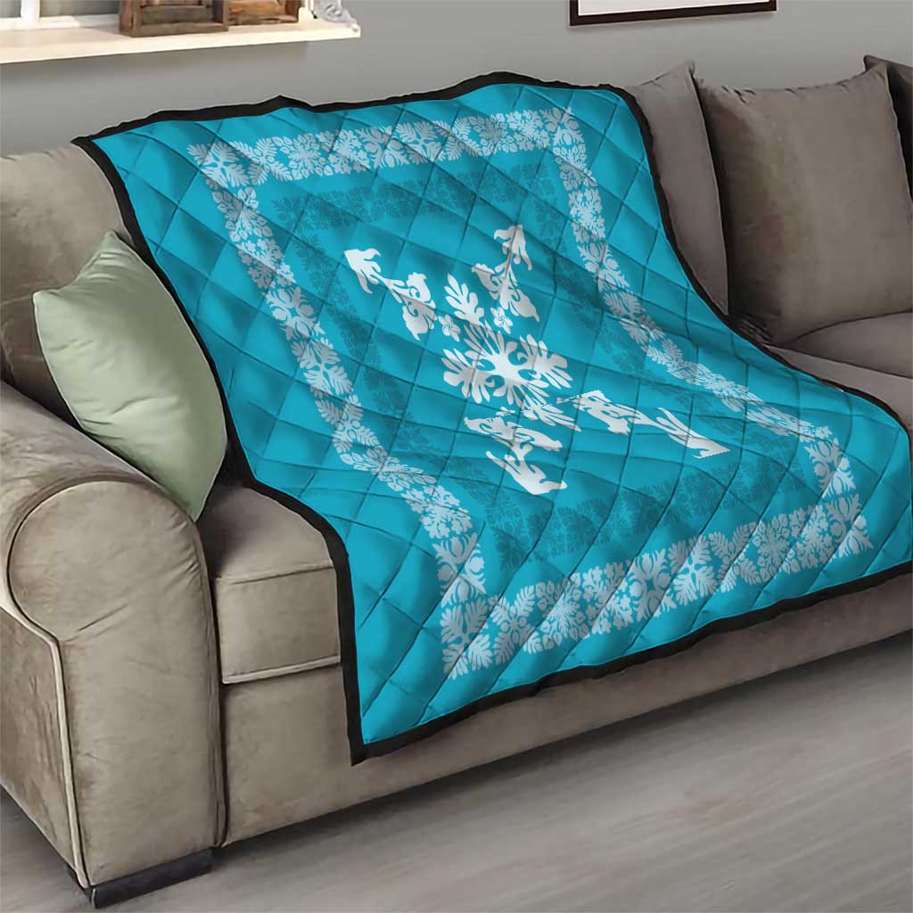 Hawaiian Quilt Block Design Quilt Teal Hawaii Culture Motifs - Polynesian Pride