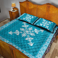 Hawaiian Quilt Block Design Quilt Bed Set Teal Hawaii Culture Motifs - Polynesian Pride