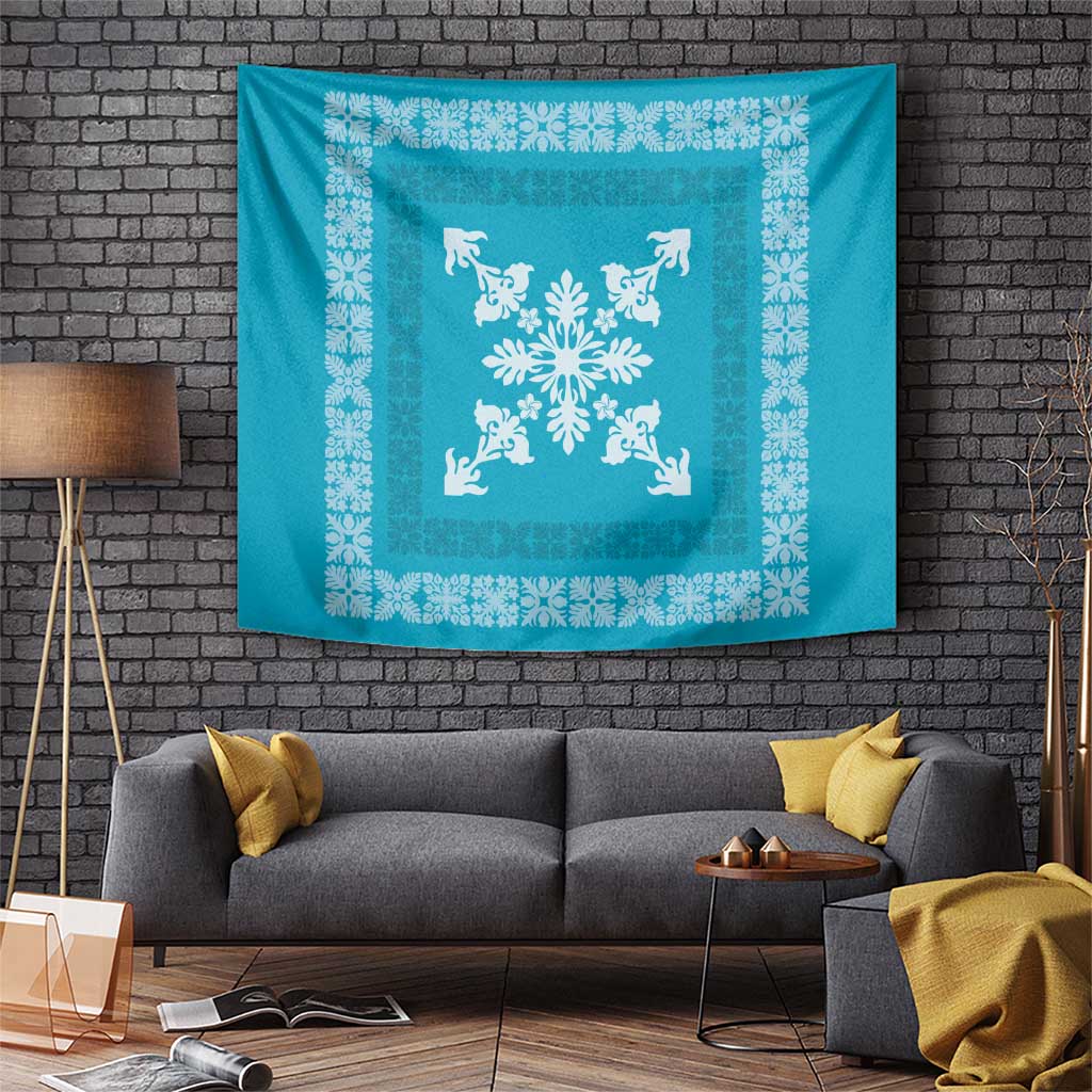 Hawaiian Quilt Block Design Tapestry Teal Hawaii Culture Motifs LT9 Teal - Polynesian Pride