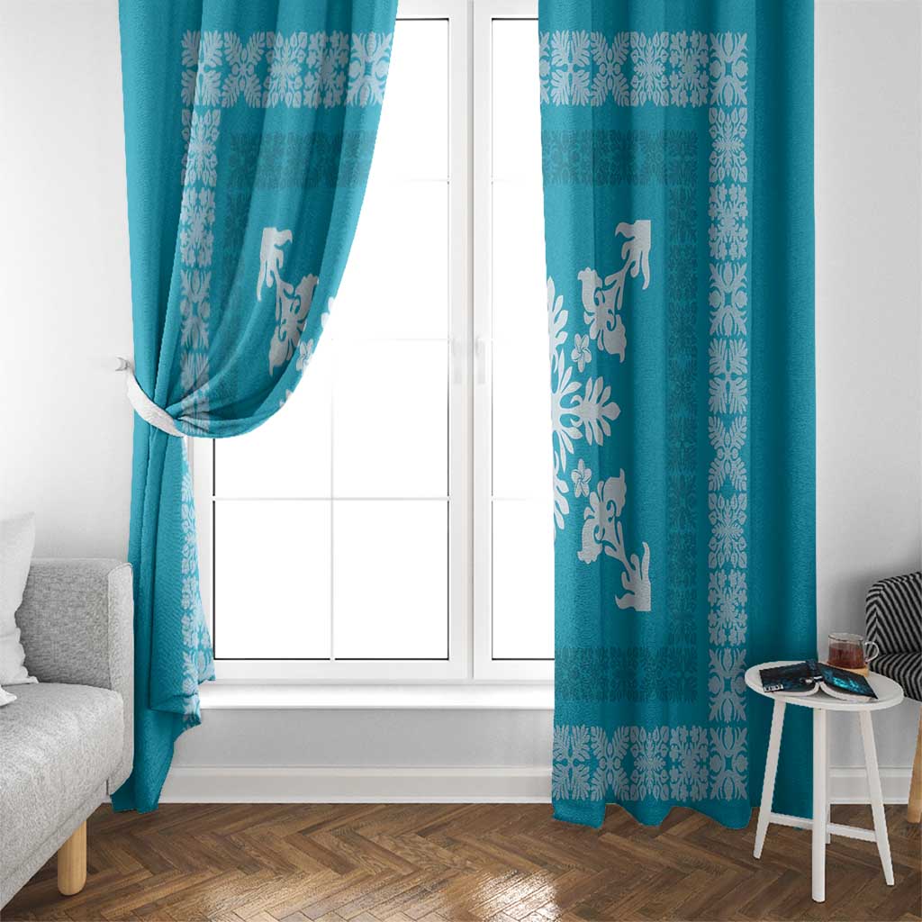 Hawaiian Quilt Block Design Window Curtain Teal Hawaii Culture Motifs - Polynesian Pride