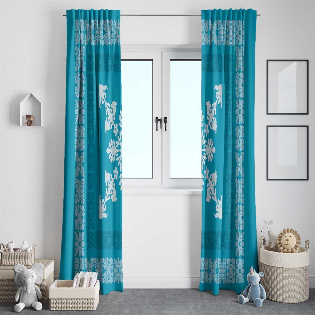Hawaiian Quilt Block Design Window Curtain Teal Hawaii Culture Motifs - Polynesian Pride