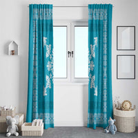 Hawaiian Quilt Block Design Window Curtain Teal Hawaii Culture Motifs - Polynesian Pride