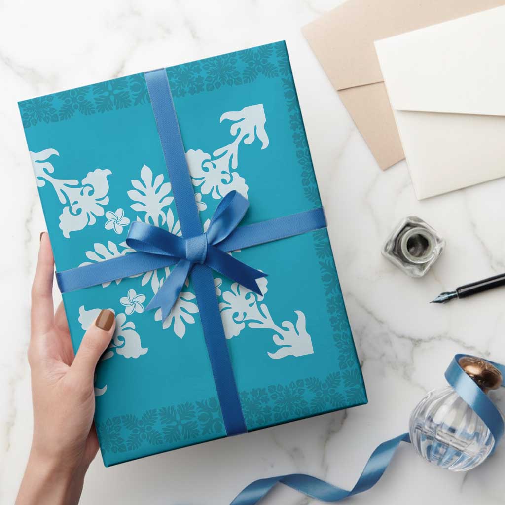 Hawaiian Quilt Block Design Wrapping Paper Teal Hawaii Culture Motifs - Polynesian Pride