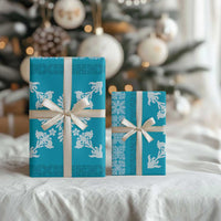 Hawaiian Quilt Block Design Wrapping Paper Teal Hawaii Culture Motifs - Polynesian Pride