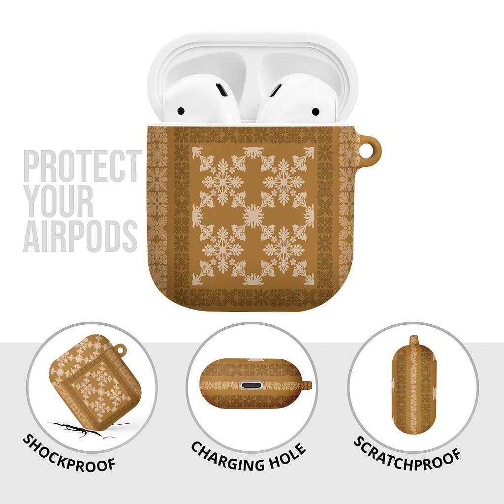 Hawaiian Quilt Pattern AirPods Case Gold Hawaii Culture Tropical - Polynesian Pride