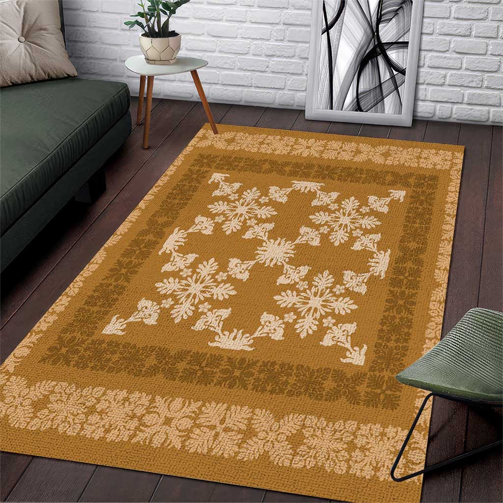 Hawaiian Quilt Pattern Area Rug Gold Hawaii Culture Tropical - Polynesian Pride