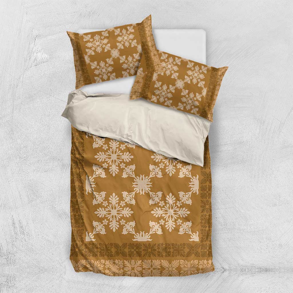 Hawaiian Quilt Pattern Bedding Set Gold Hawaii Culture Tropical - Polynesian Pride