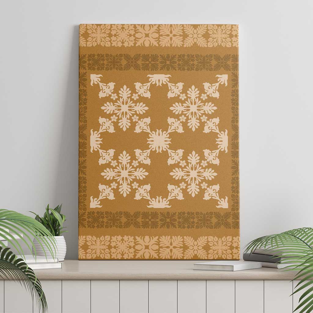 Hawaiian Quilt Pattern Canvas Wall Art Gold Hawaii Culture Tropical - Polynesian Pride