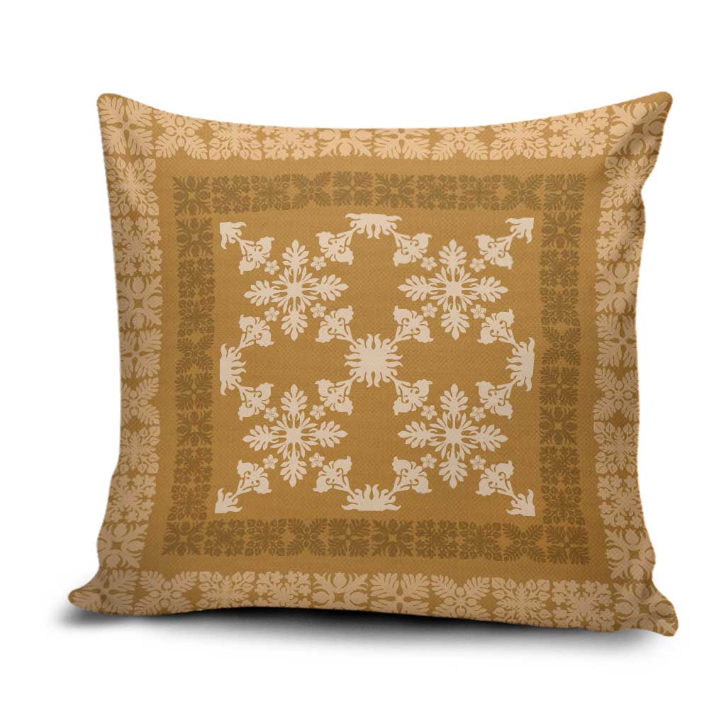Hawaiian Quilt Pattern Pillow Cover Gold Hawaii Culture Tropical - Polynesian Pride